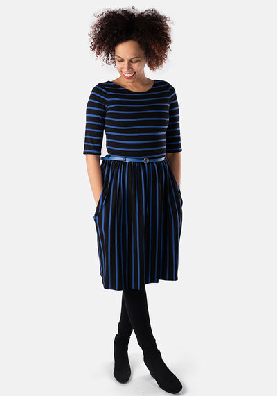 Clemmie Black & Cobalt Stripe Dress