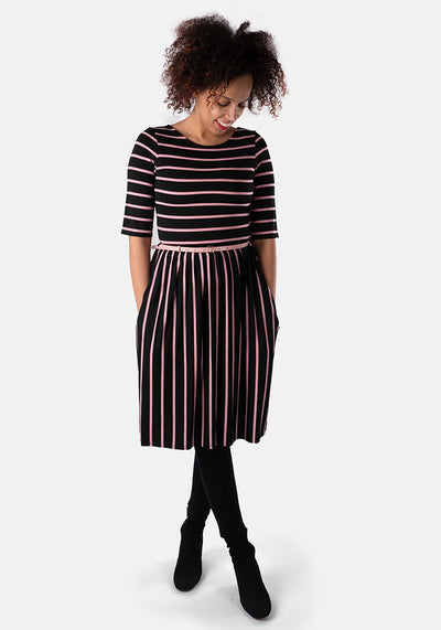 Clemmie Black & Blush Stripe Dress