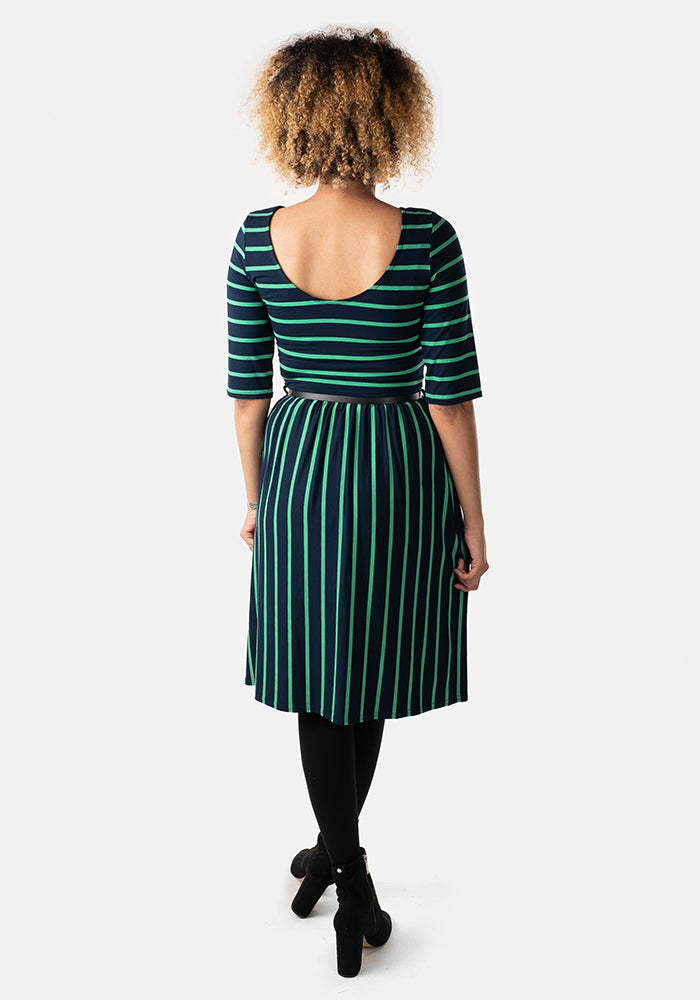Clemmie Green & Navy Stripe Dress