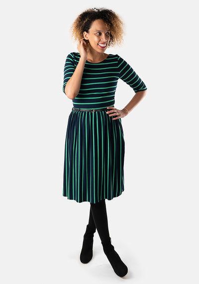 Clemmie Green & Navy Stripe Dress