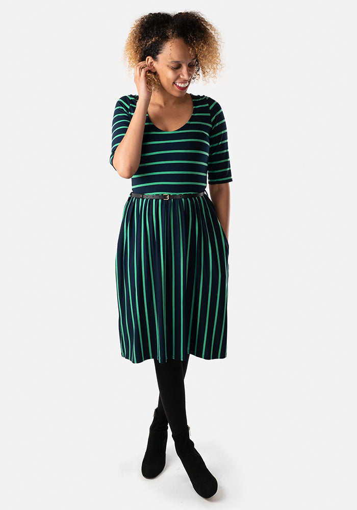 Clemmie Green & Navy Stripe Dress