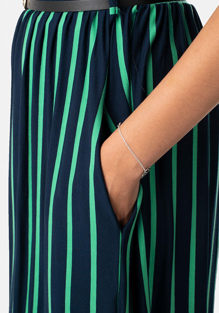 Clemmie Green & Navy Stripe Dress
