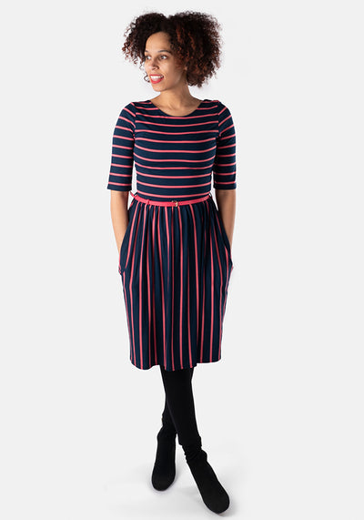 Clemmie Navy & Rose Pink Stripe Dress