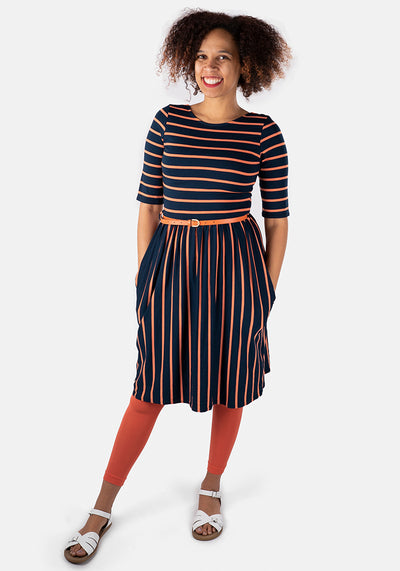 Clemmie Navy & Orange Stripe Dress
