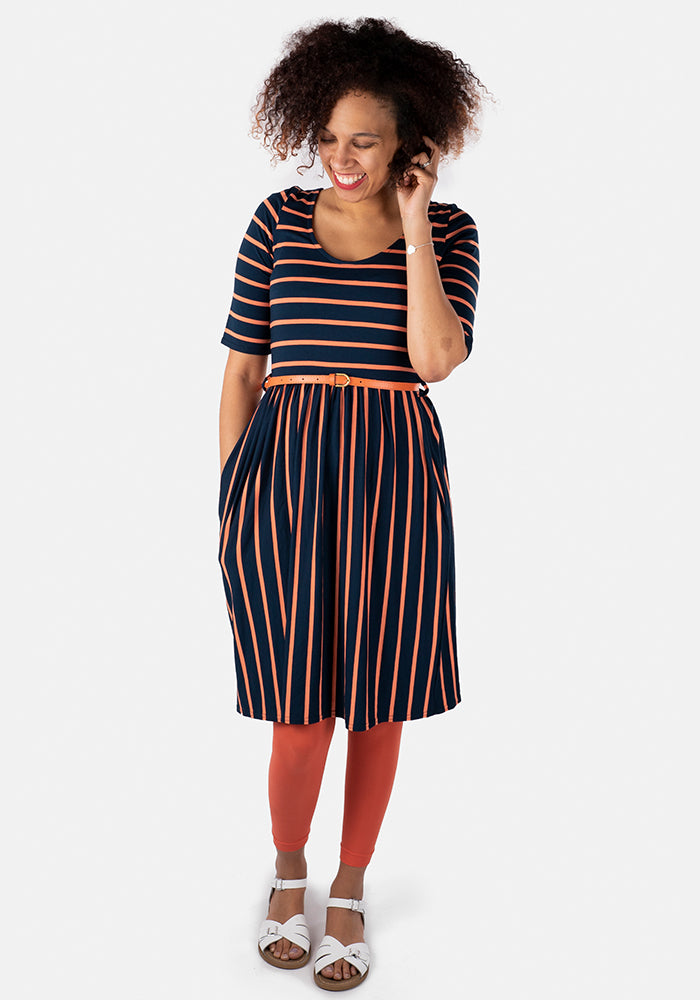 Clemmie Navy & Orange Stripe Dress