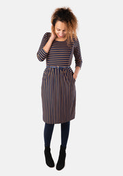 Colette Navy & Tan Stripe Dress