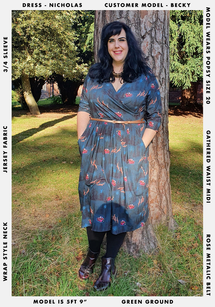 Nicholas Santas Sleigh Print Midi Dress