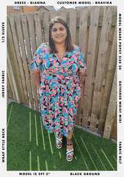 Gianna Abstract Petals Print Midi Dress