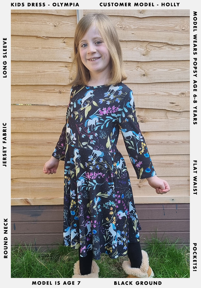 Children's Magical Unicorn Print Dress (Olympia)