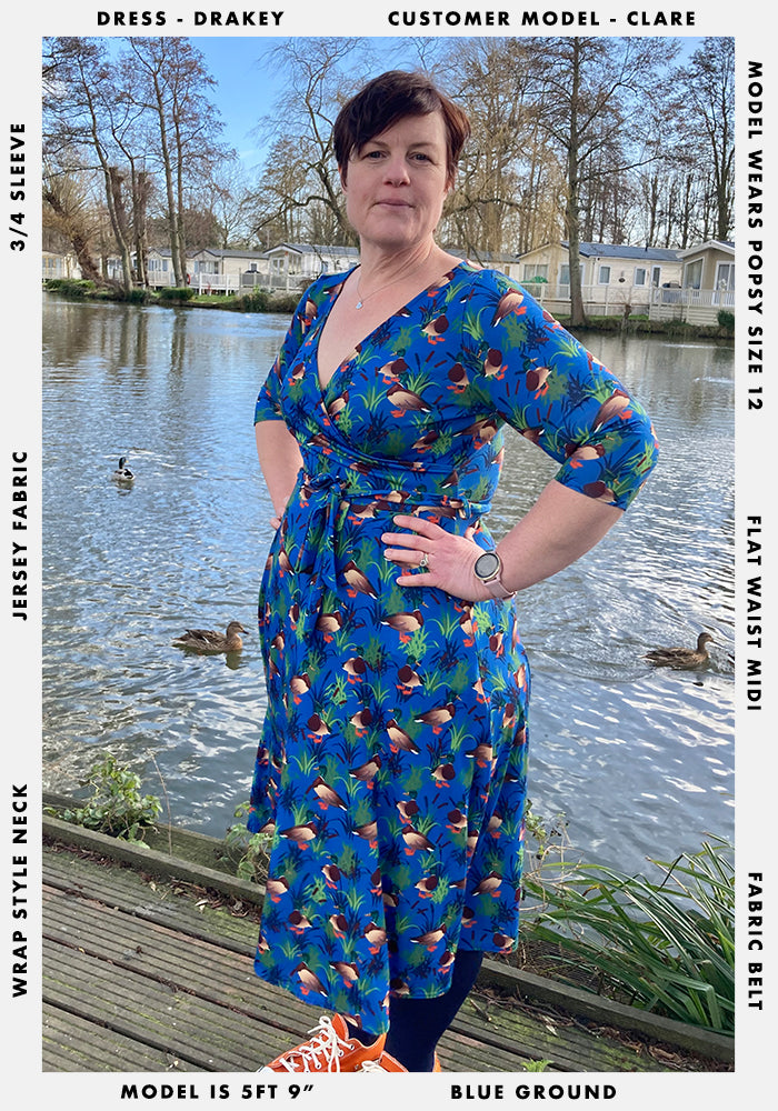Drakey Mallard Duck Print Midi Dress