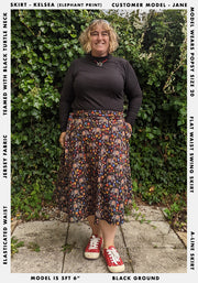 Kelsea Elephant Garden Print A-Line Skirt