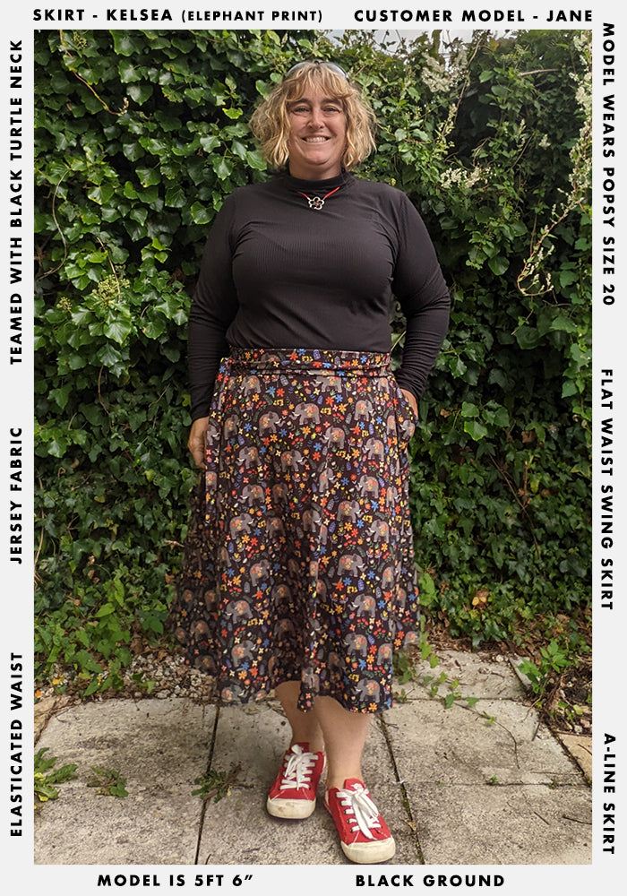 Kelsea Elephant Garden Print A-Line Skirt