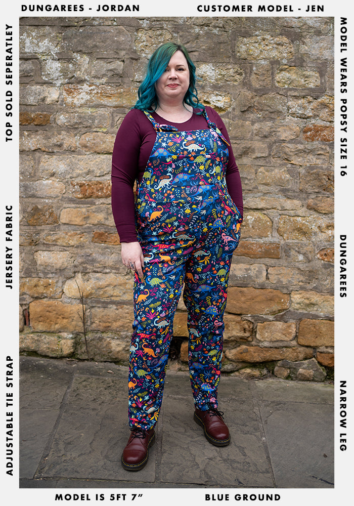 Fourth angle of Jordan Dinosaur Print Textured Crepe Dungaree