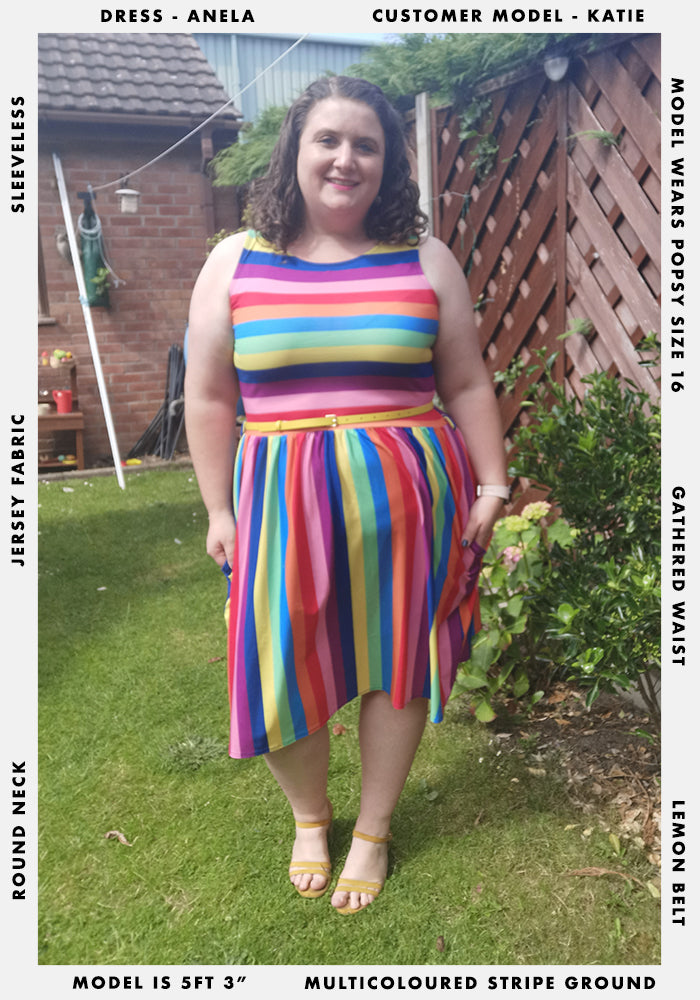 Anela Rainbow Stripe Print Dress