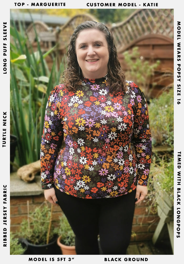 Marguerite Floral Print Turtle Neck Top