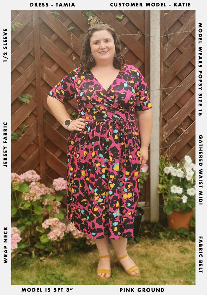 Tamia Pink Animal Print Midi Dress