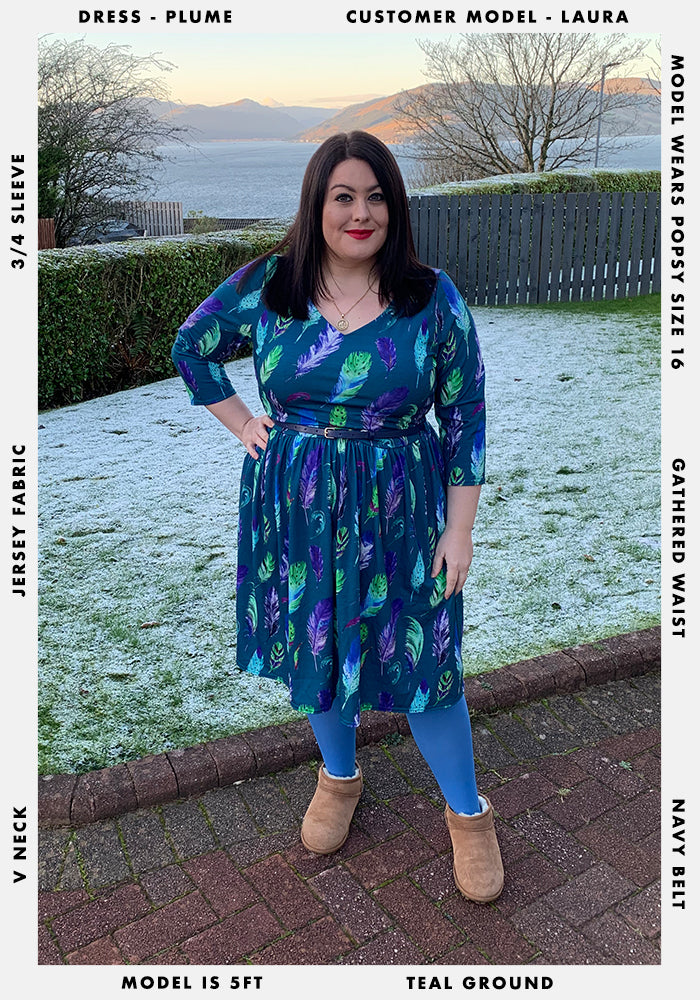 Plume Teal Feather Print Dress