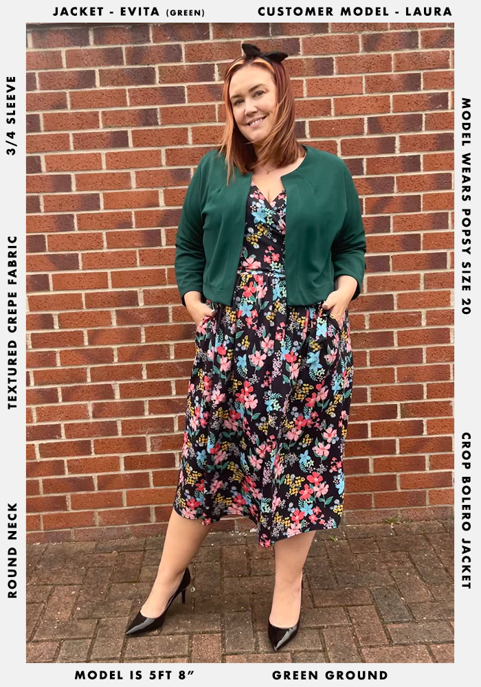 Fourth angle of Evita Forest Green Textured Crepe Bolero Jacket