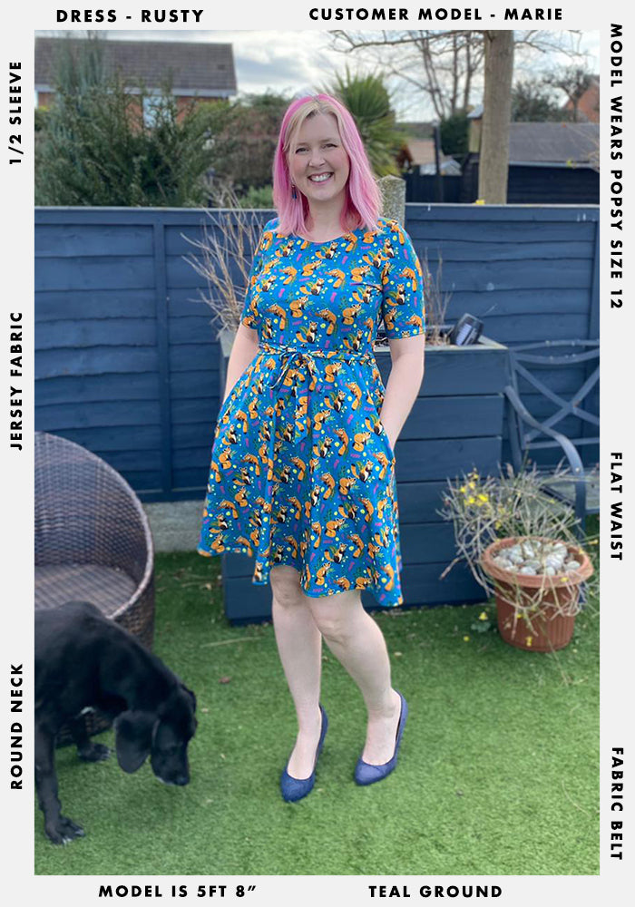 Rusty Red Panda Print Dress