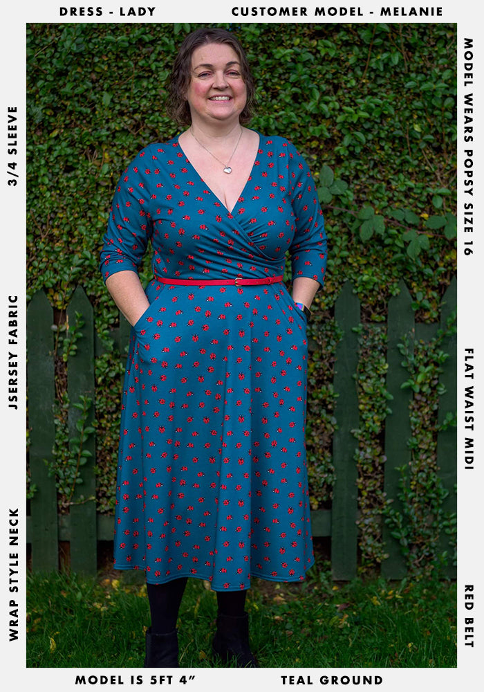 Lady Teal Ladybird Print Midi Dress