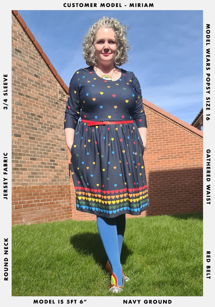 Miriam Navy Rainbow Heart Print Dress