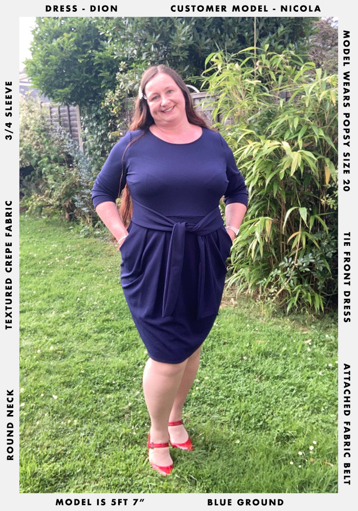 Third angle of Dion Navy Tie Front Dress