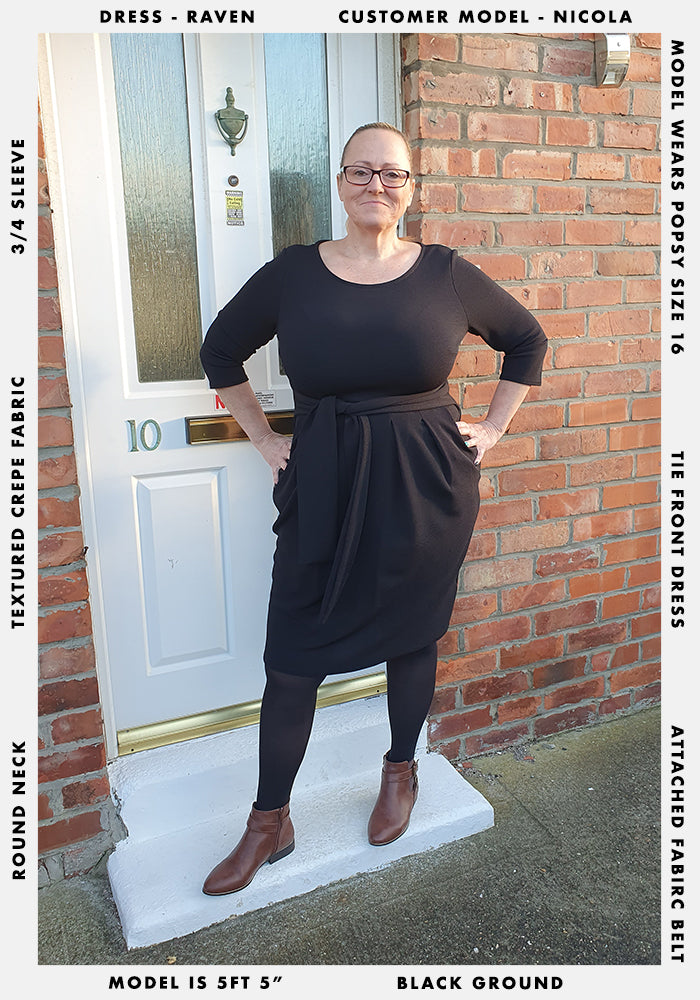 Fifth angle of Raven Black Textured Crepe Tie Front Dress