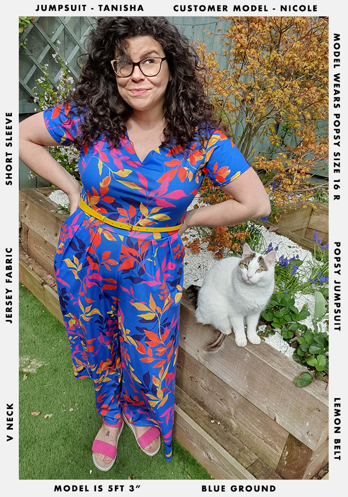 Tanisha Blue Trailing Leaf Print Culotte Jumpsuit