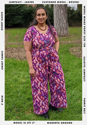 Jadine Magenta Feather Print Culotte Jumpsuit