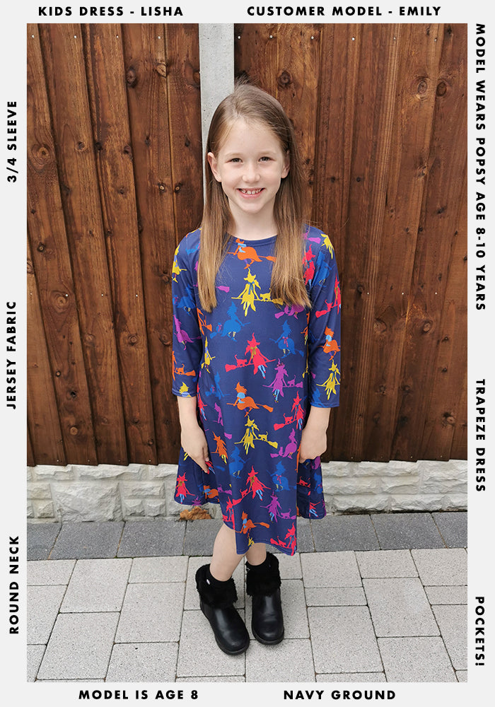 Children's Flying Witches Print Dress (Lisha)