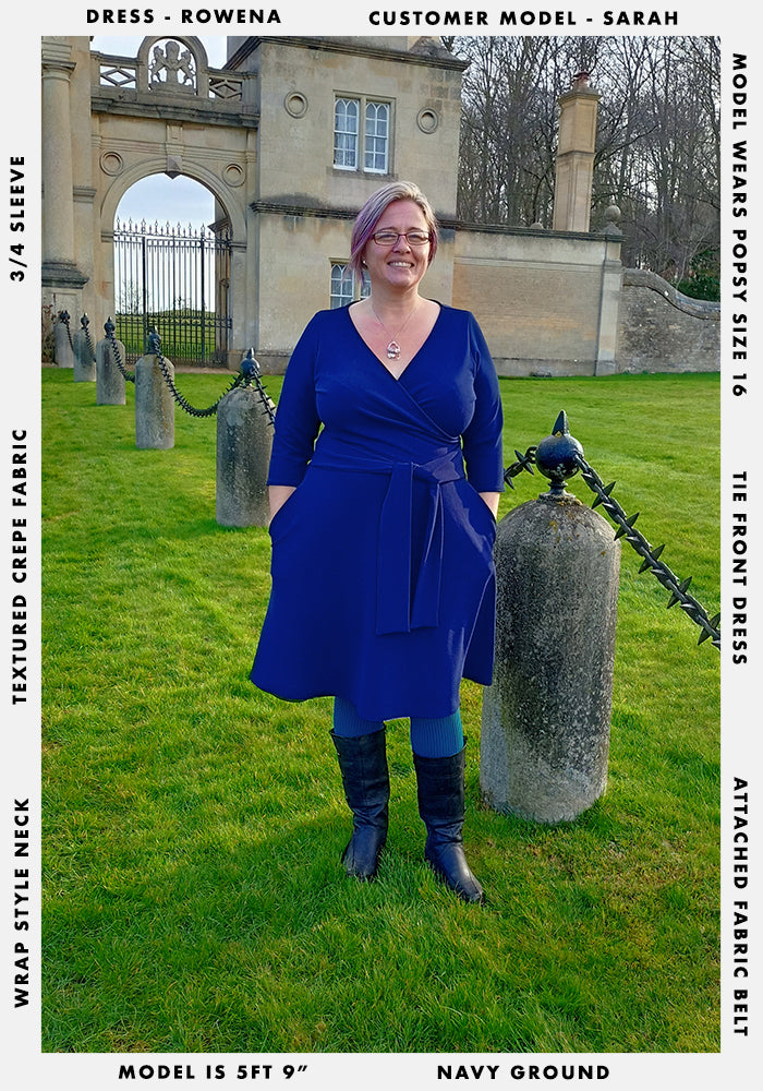 Rowena Navy Wrap Neck Dress