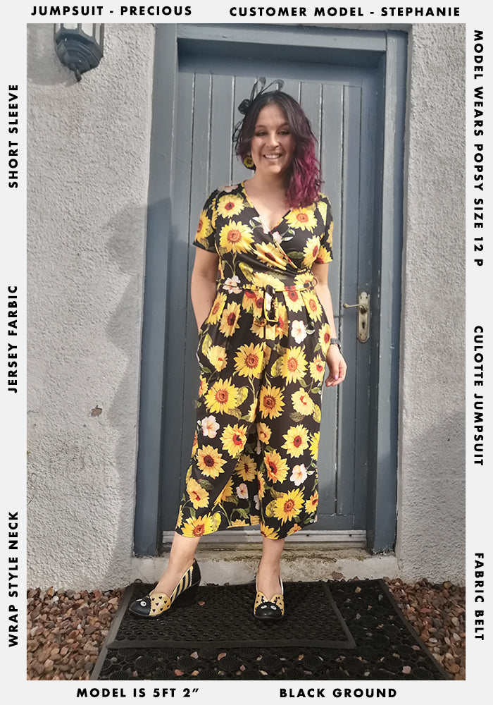 Precious Large Sunflower Print Culotte Jumpsuit
