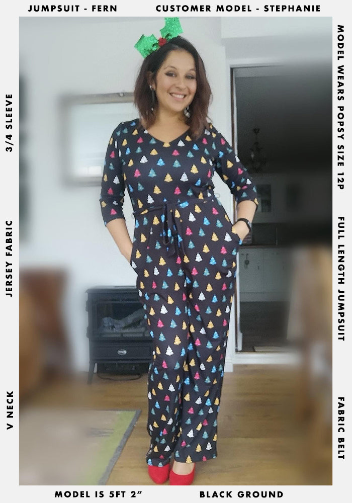 Fern Multi Coloured Christmas Tree Print Jumpsuit