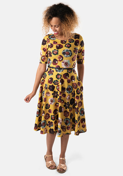 Dorothea Sequin Brooch Print Swing Dress
