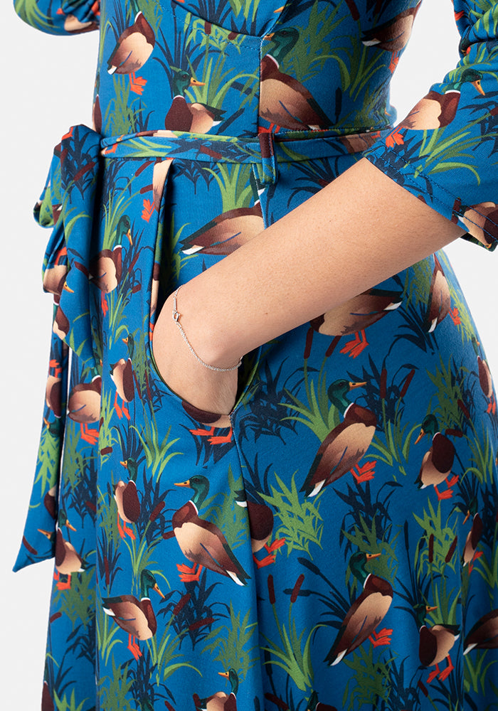 Drakey Mallard Duck Print Midi Dress