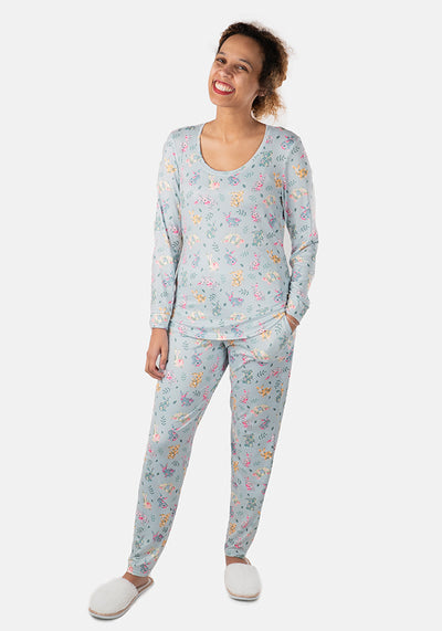 Duchess Blue Floral Bunny Print Pyjama Set