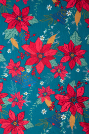 Noella Teal Poinsettia Print Midi Dress