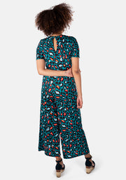 Eadie Teal Animal Print Culotte Jumpsuit