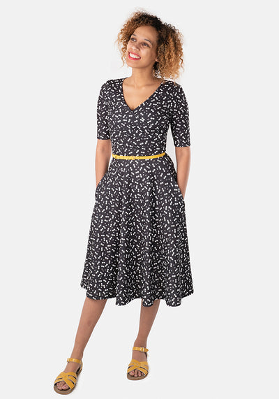 Ebony Black & White Cherry Swing Dress
