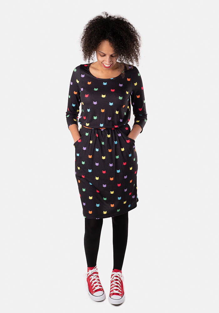 Eileen Multi Coloured Cat Face Print Dress
