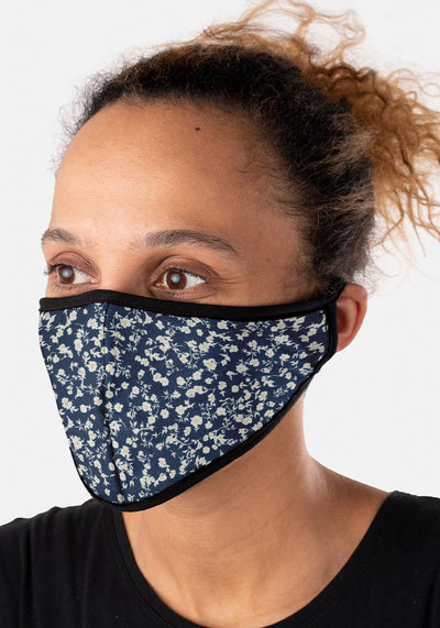 3 Layer Blue Floral Print Reversible Face Cover (Elaine)