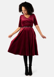 Elfin Wine Velvet Swing Dress