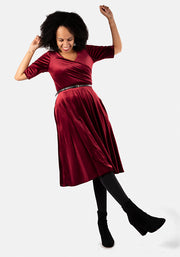 Elfin Wine Velvet Swing Dress