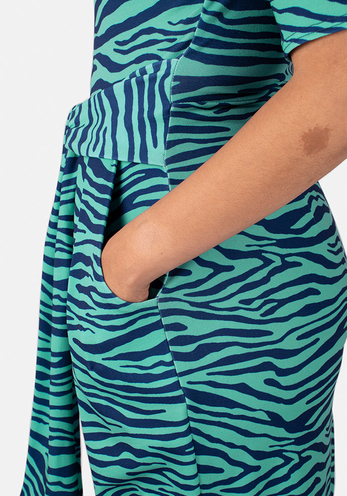 Elija Green & Navy Animal Print Dress