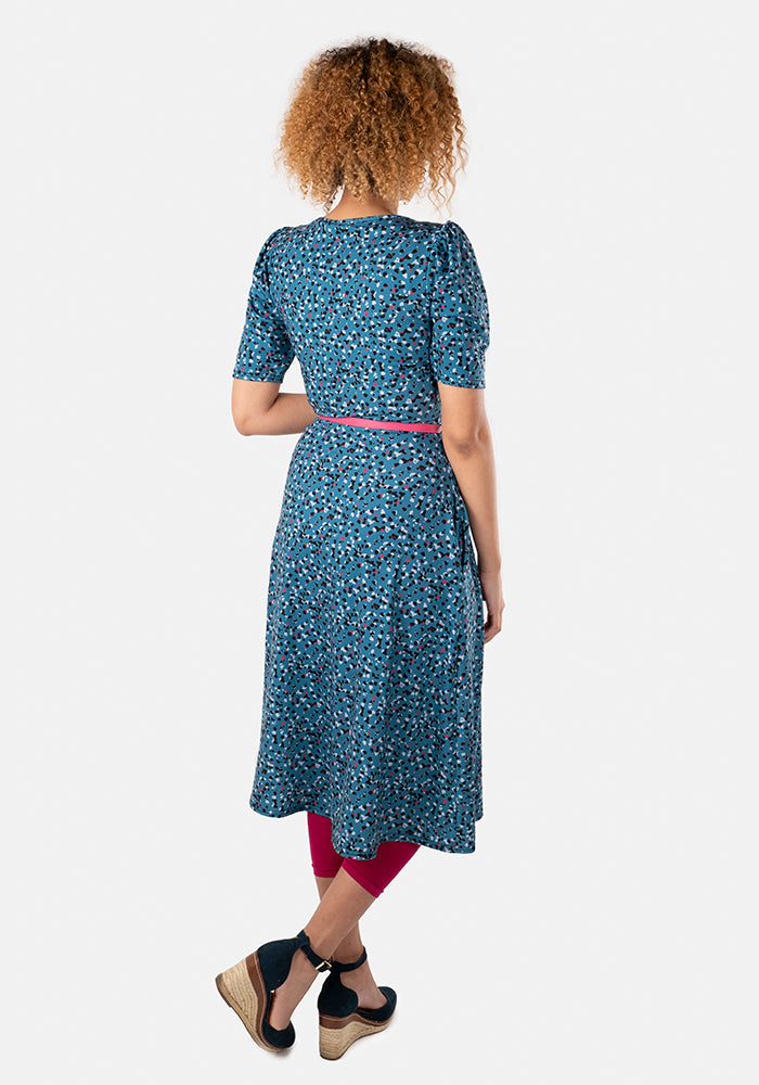 Ellen Blue Confetti Print Midi Dress