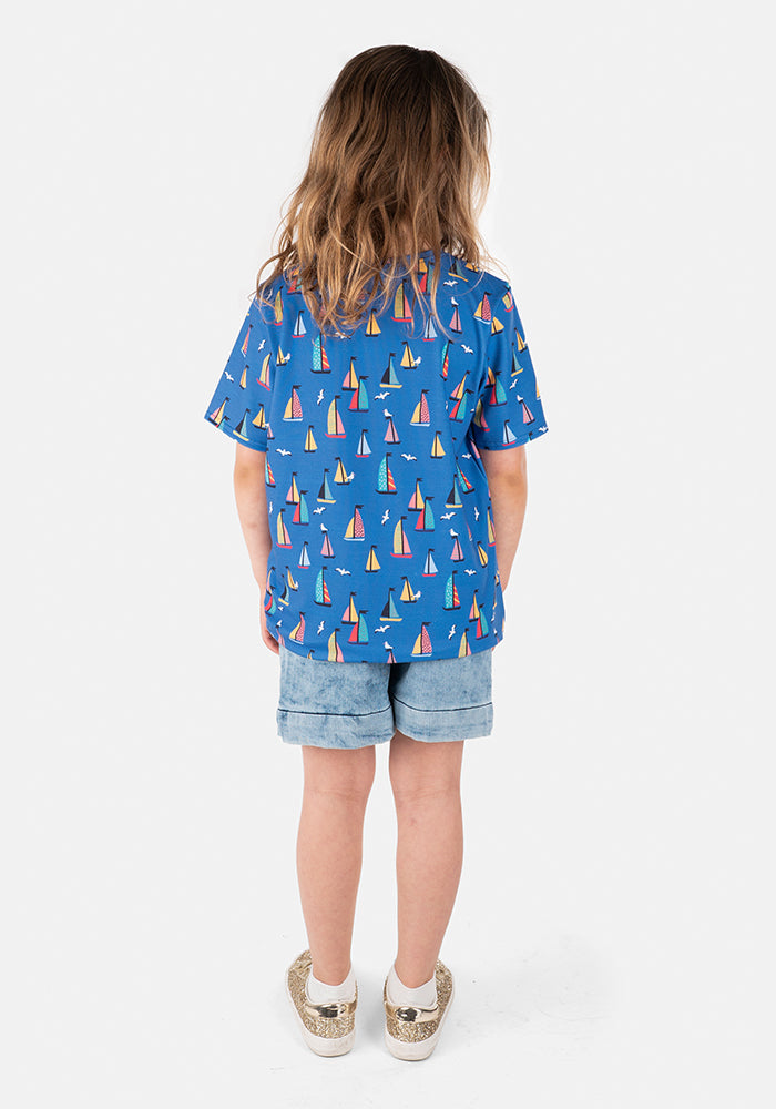 Children's Blue Sailing Boat Print T-shirt (Elliot)
