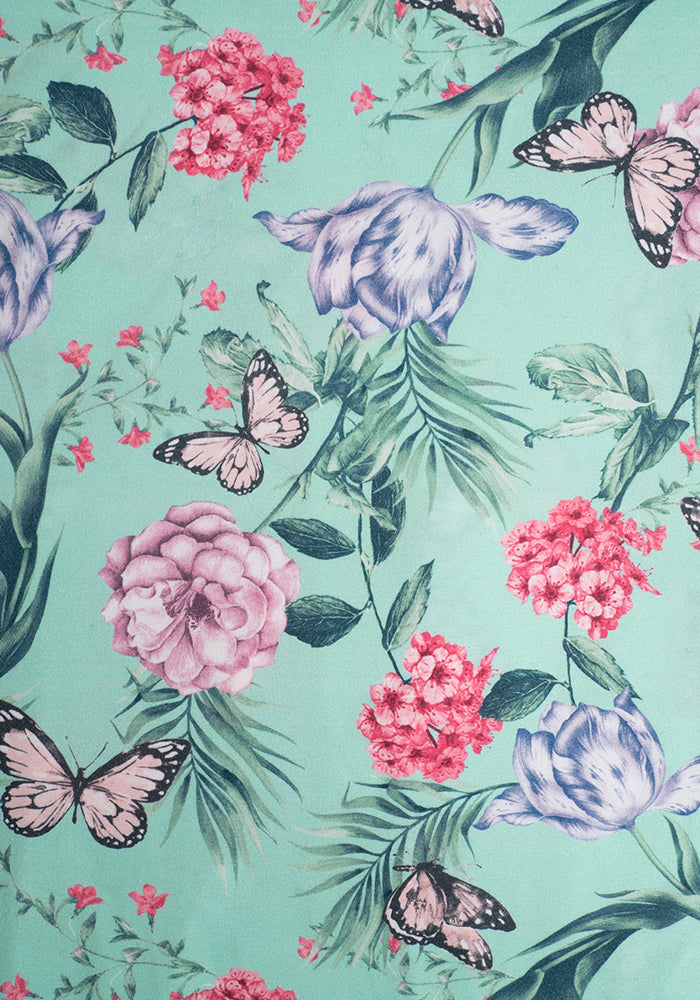 Elly Green Floral Butterfly Print Pyjama Set