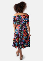 Elmina Tropical Hummingbird Print Midi Dress
