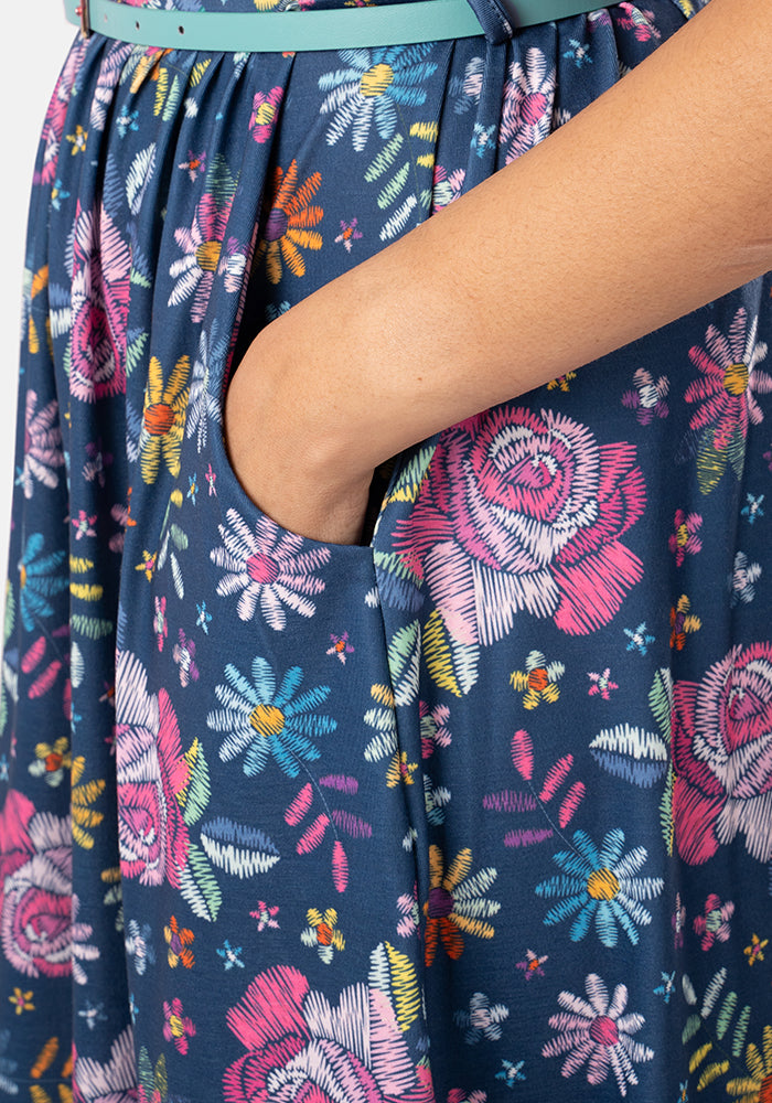 Ember Embroidered Rose Print Dress