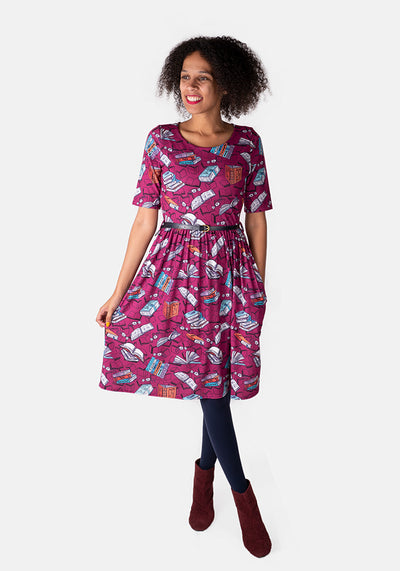 Emerson Raspberry Book Print Dress